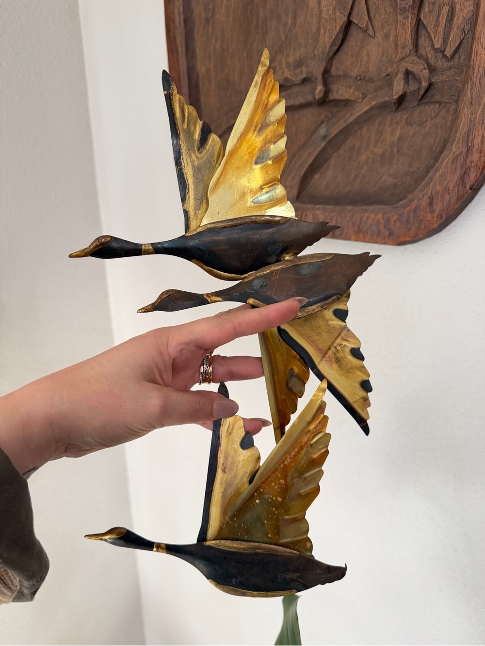 Vintage Brass Flying Geese Wall Decor Set of 3 Mid Century